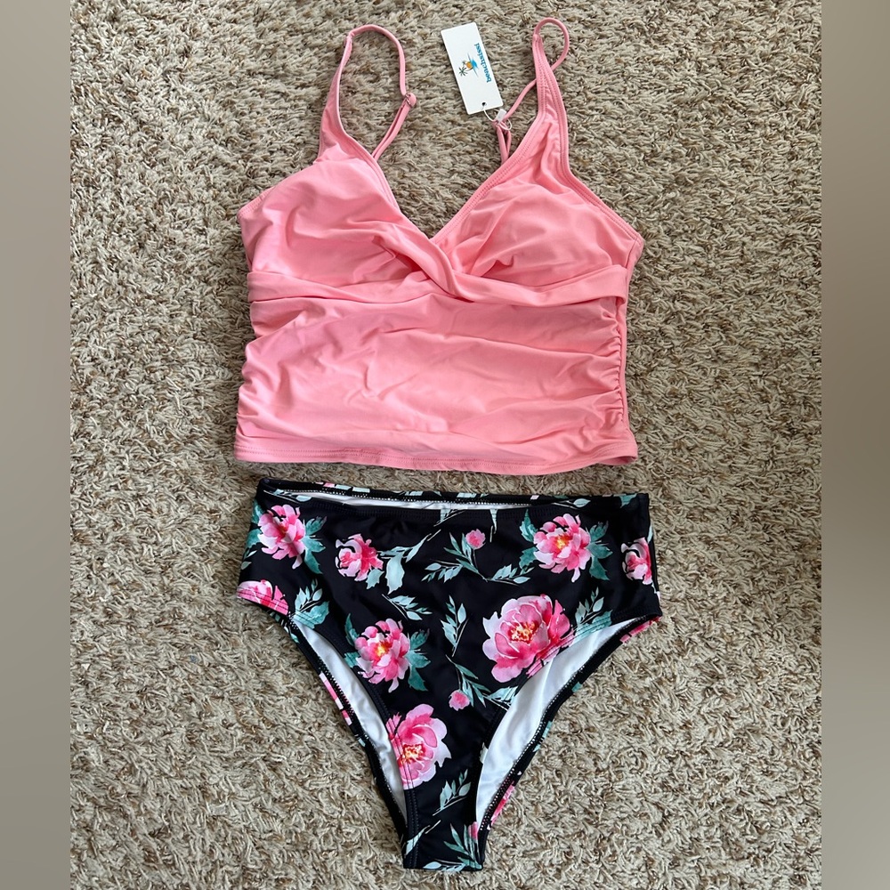 Pink Floral Tankini Set